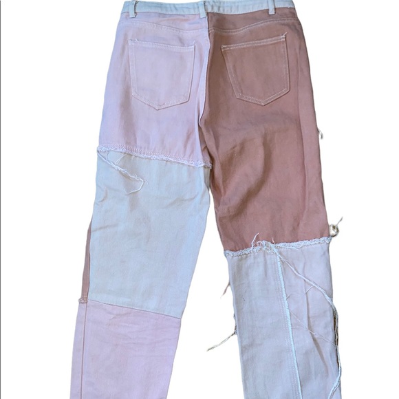 Pink and cream patchwork jeans size medium - Picture 2 of 2